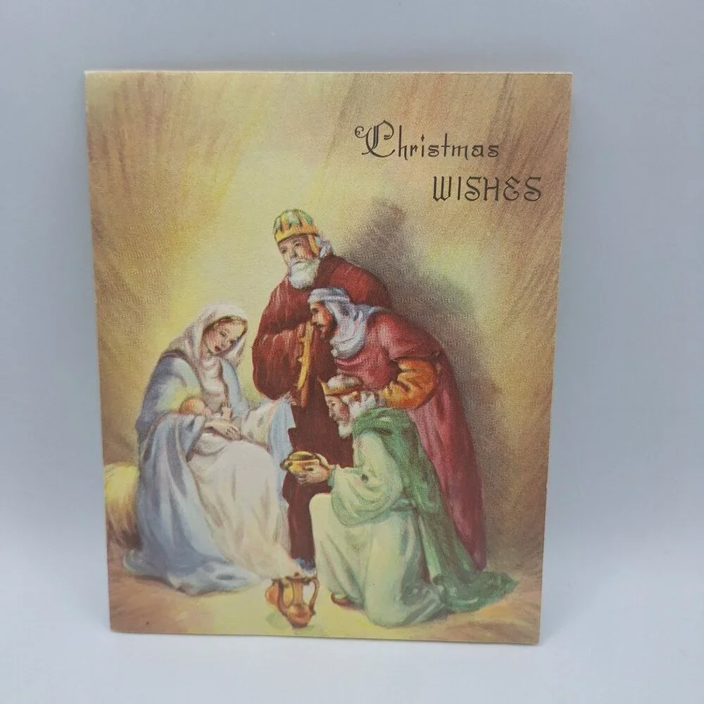 Vintage Christmas Card 1955‎ Nativity Scene Envelope 3 Cent Stamp Letter Kansas